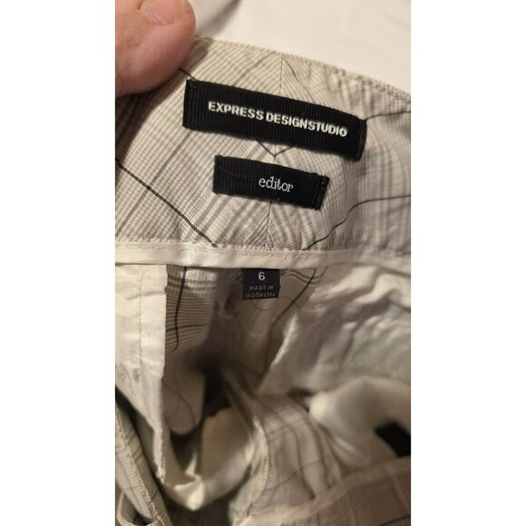 EXPRESS DESIGN STUDIO EDITOR PLAID WALKING SHORTS 6 Or 30" Waist Cream Brown Y2K - Picture 3 of 8